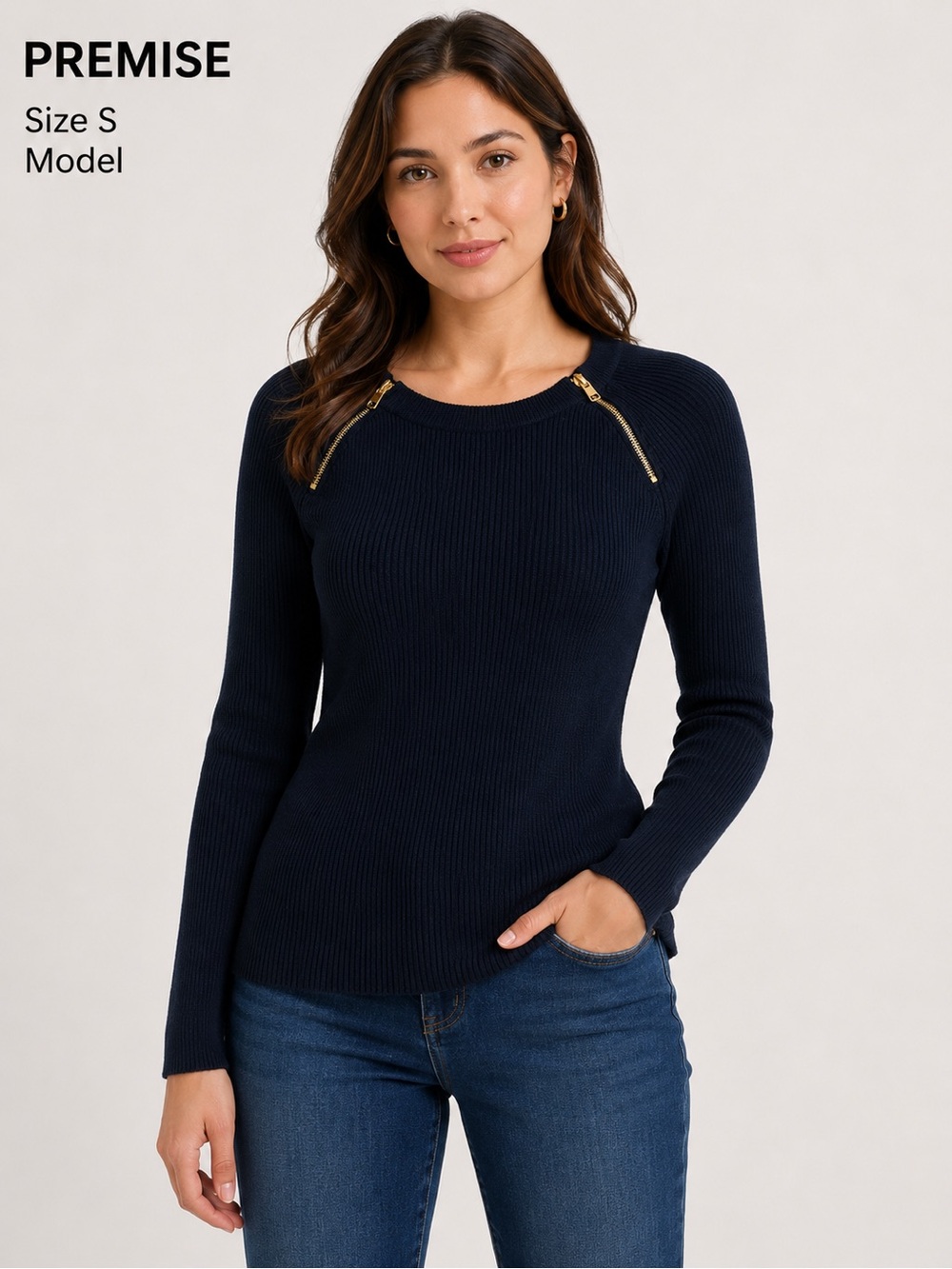 PREMISE women Black Sweater with Gold Zipper Accents/size S